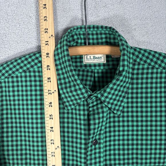 Vintage LL Bean Flannel Shirt Men’s Size L Allagash Green Black Gingham Plaid - Picture 7 of 14